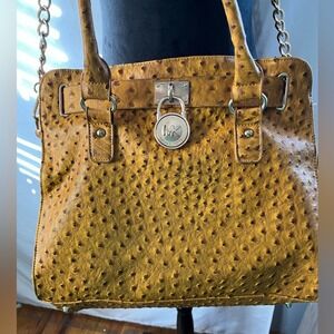 Tan Ostrich Leather Tote 13"xL x 9"H x 5"D